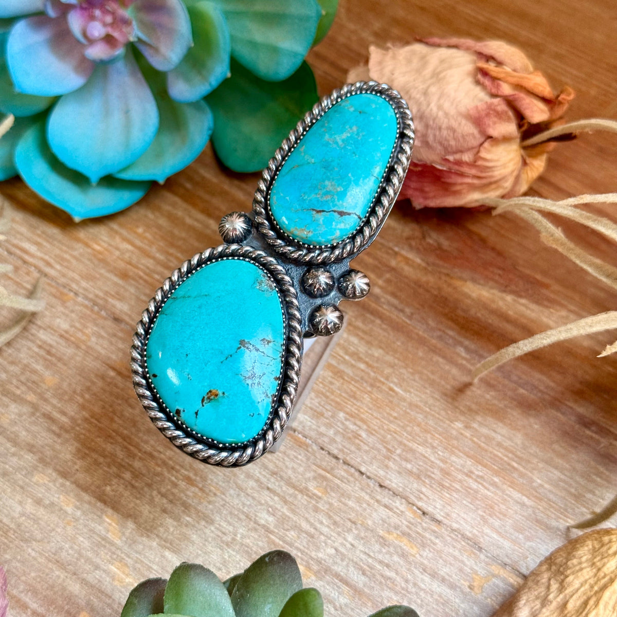 MJ Two-Stone Blue Turquoise Statement Ring