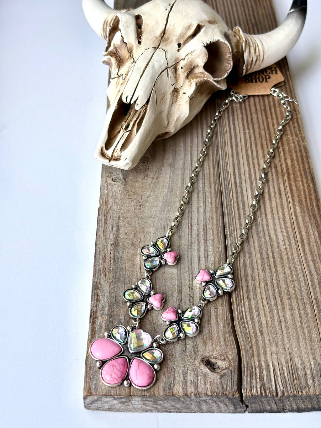 Western Squash Blossom & Stone Pendant Chain Necklace