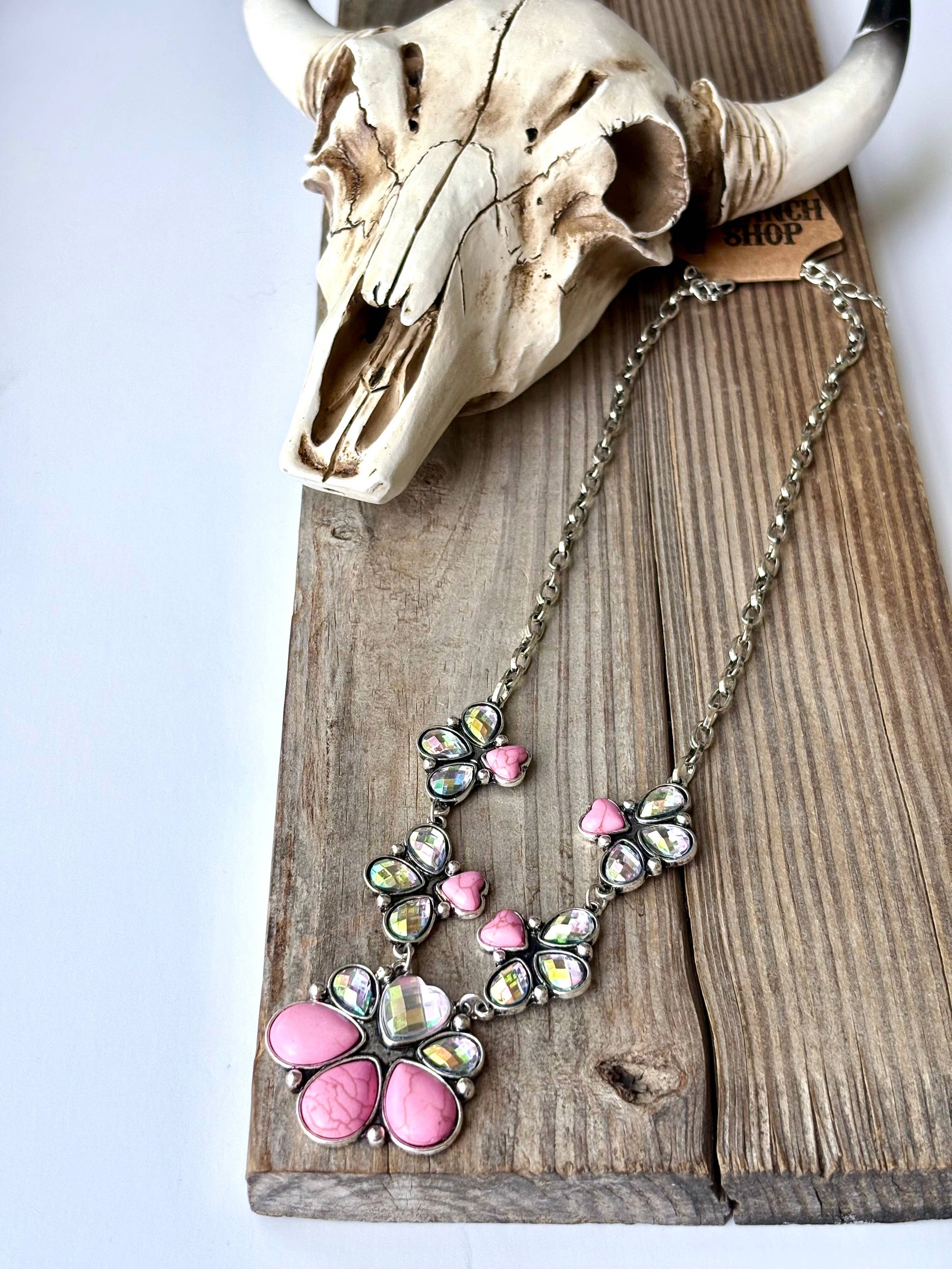 Western Squash Blossom & Stone Pendant Chain Necklace