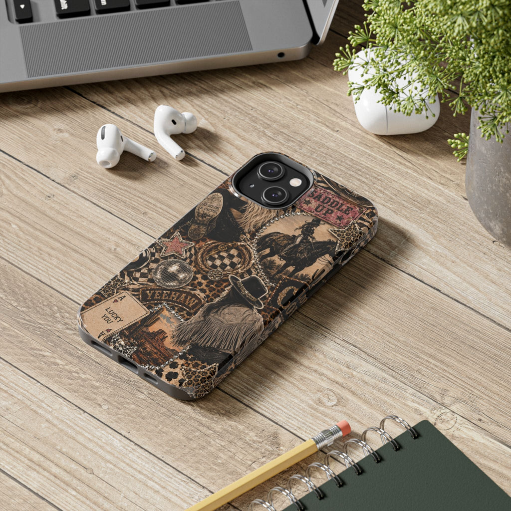 Western Collage Tough Phone Case — Cowboy Rodeo Lucky You Design