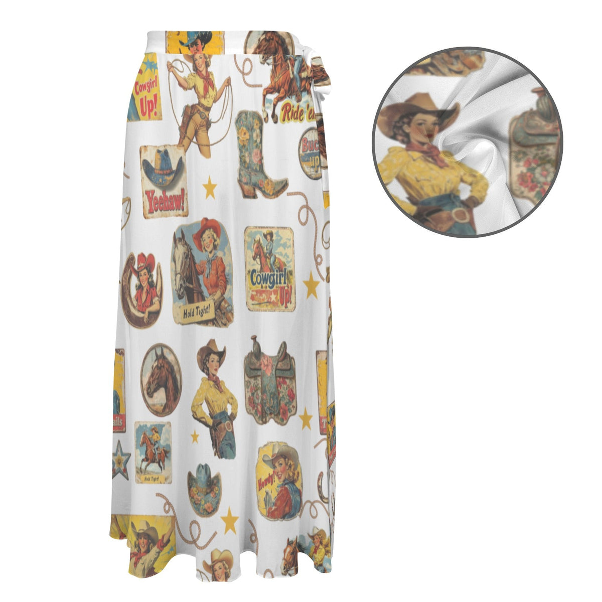 Baha Ranch Vintage Cowgirl Collage Beach Coverup Skirt