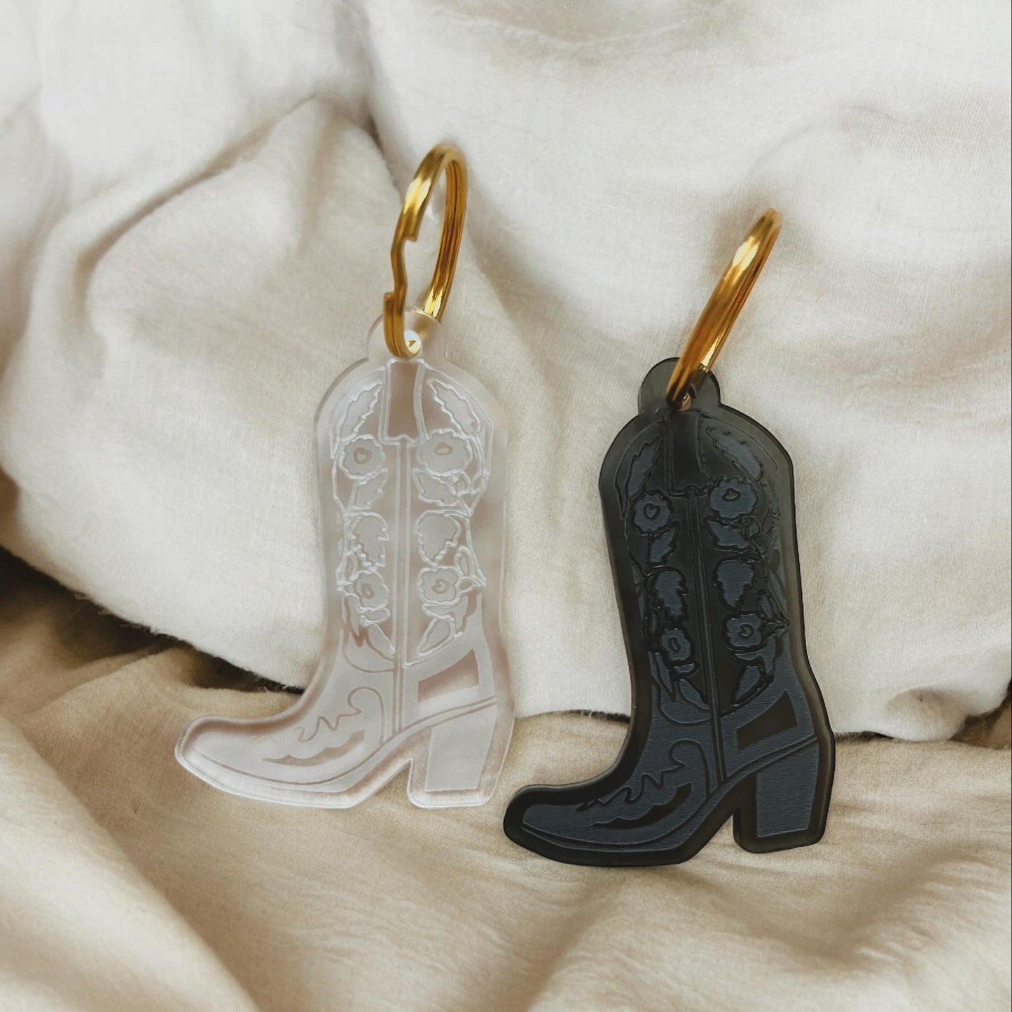 Floral Rose Cowboy Boot Western Keychain Jewelry