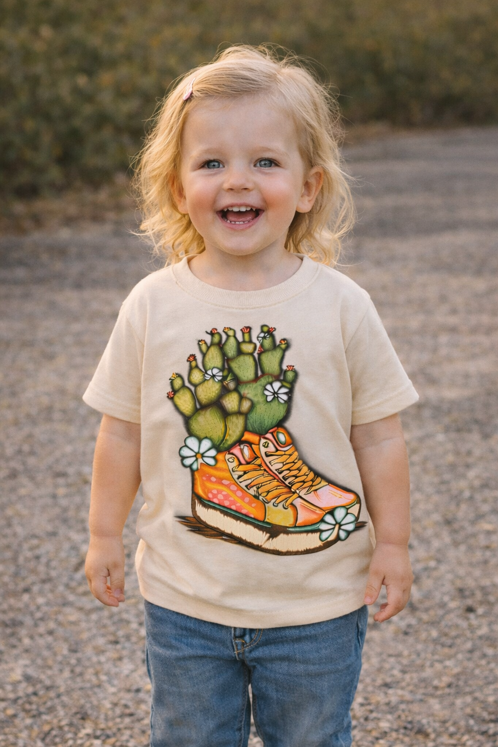 Cactus Cowgirl Sneakers Graphic Long Sleeve on Gildan Softstyle Natural Shirt – Graphic Tee, Long Sleeve & Crewneck.