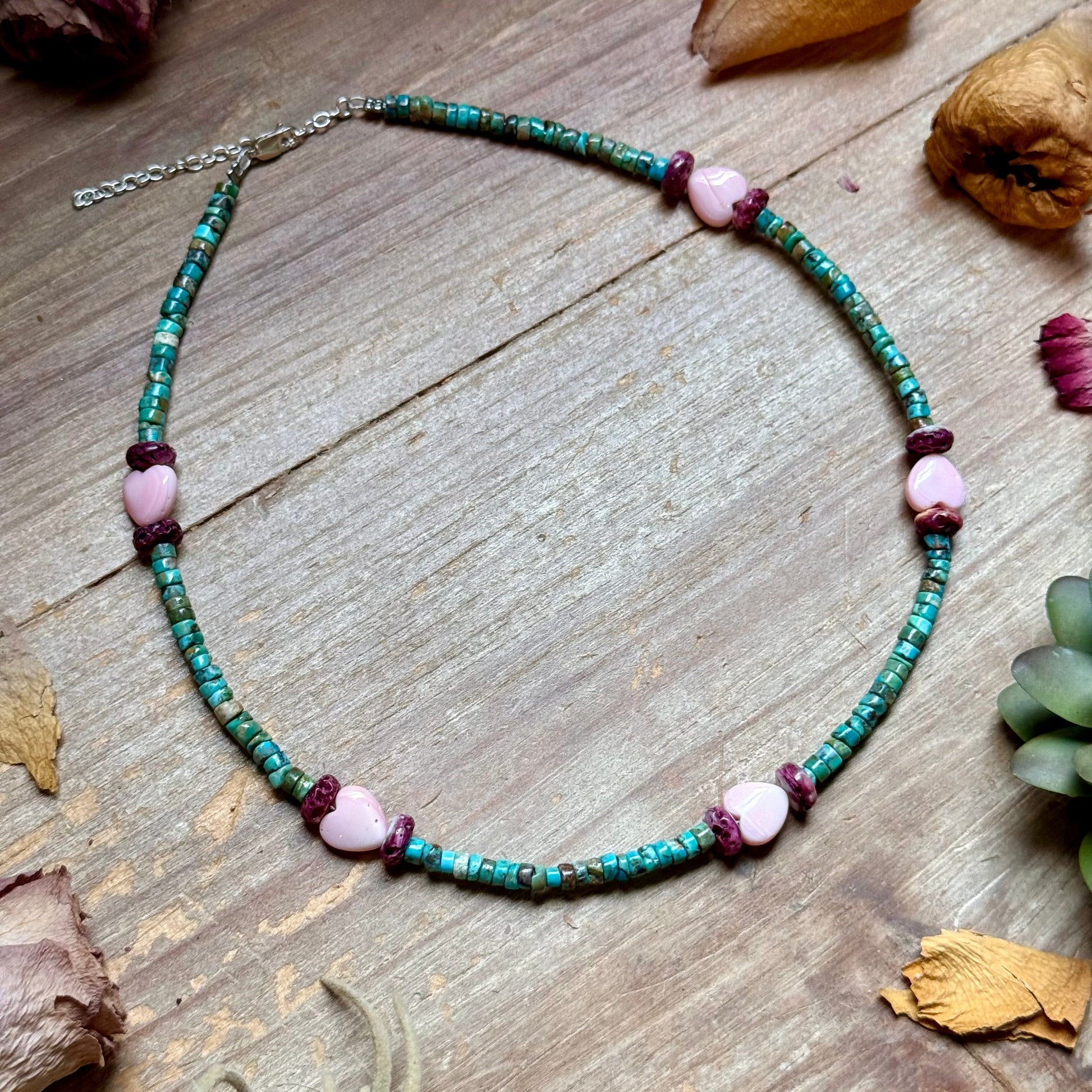 Color Pop Summer Necklace – Turquoise, Purple Spiny & Pink Conch 16"