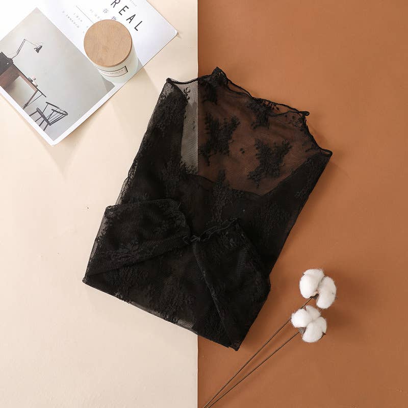 Floral Lace Sheer Mesh Layering see through Top