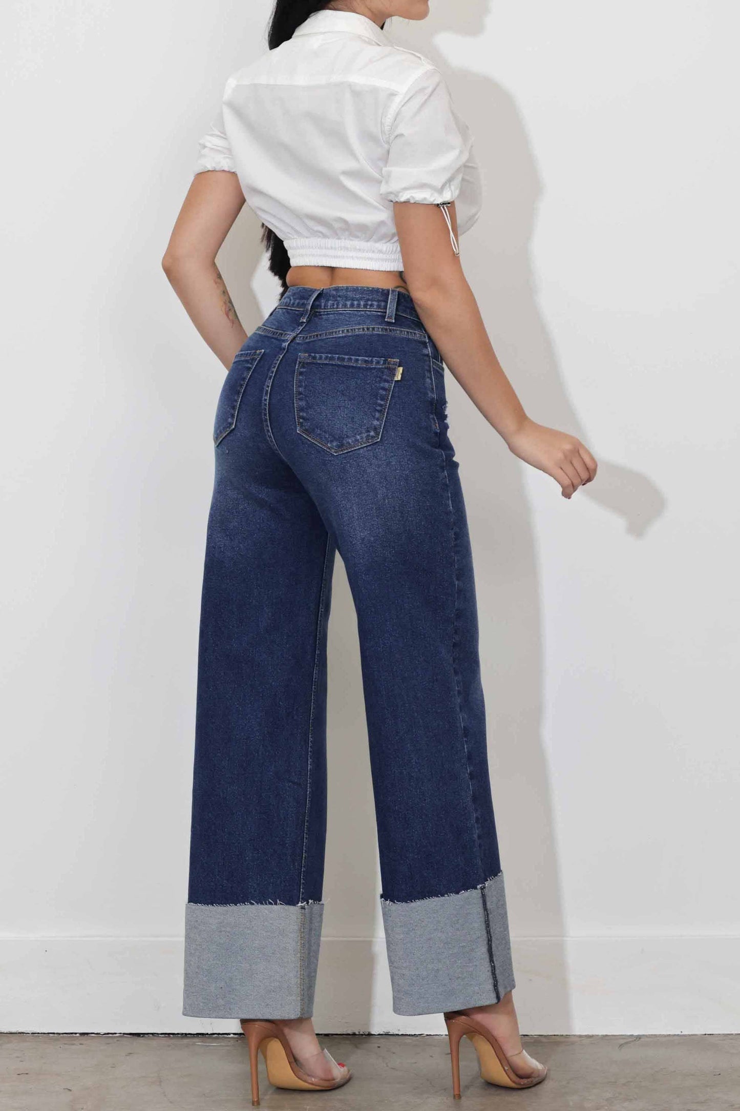 Cuff Up Wide Leg Jeans