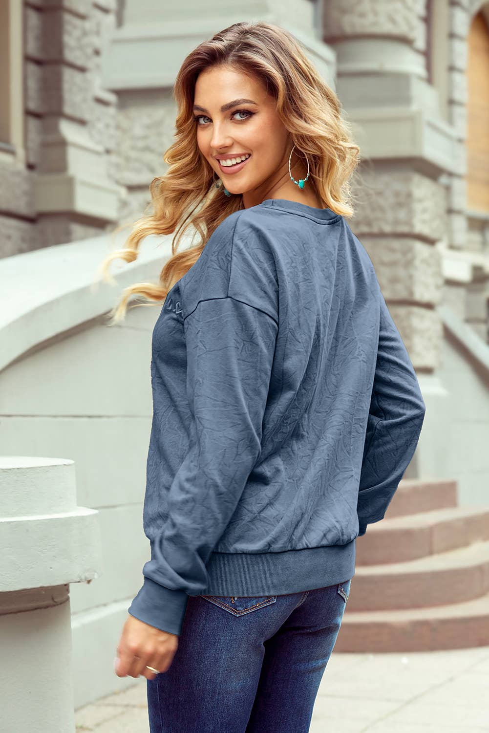 Saved by grace Letter Embroidery Mineral Wash Sweatshirt