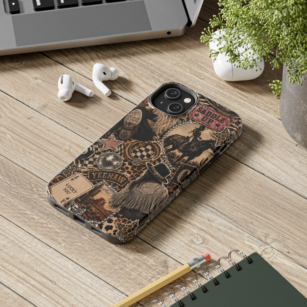 Western Collage Tough Phone Case — Cowboy Rodeo Lucky You Design