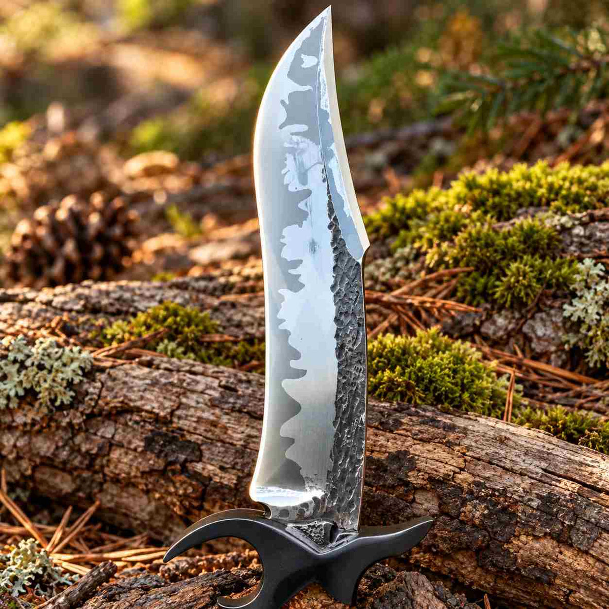 Hand Forged Damascus Hunting Knife with Rosewood Handle and Leather Sheath