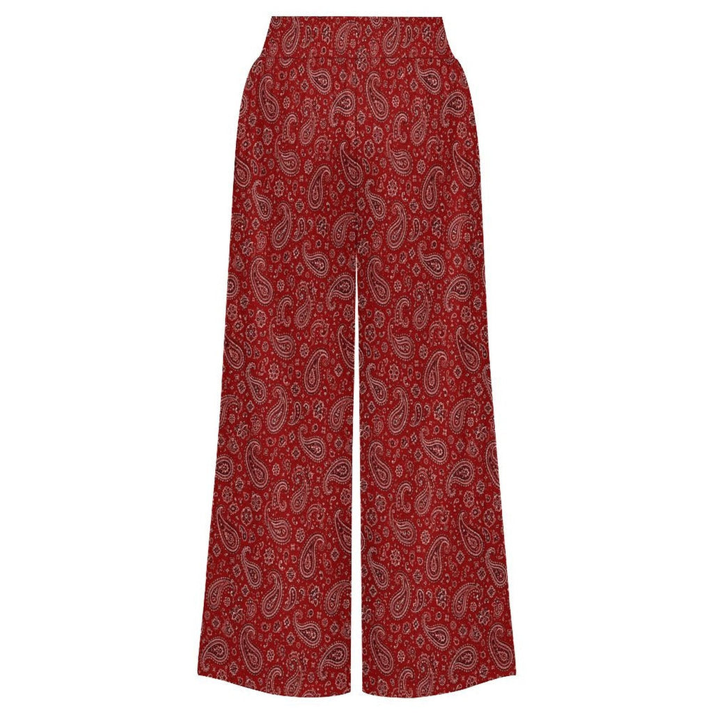 Baha Ranch Red Paisley Bandana Print High Waisted Wide Leg Pants