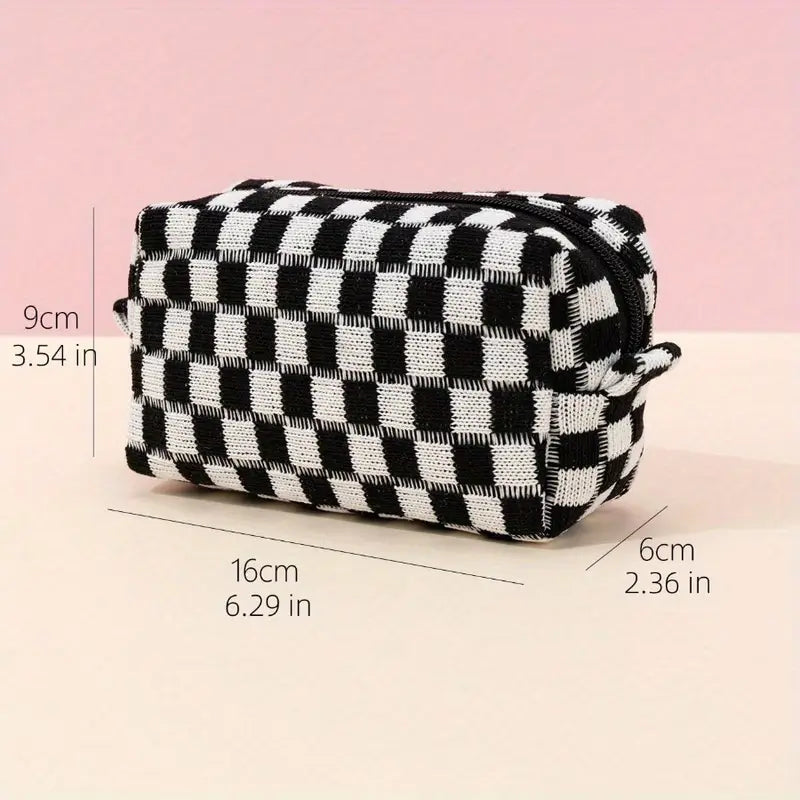 Checkered makeup bag