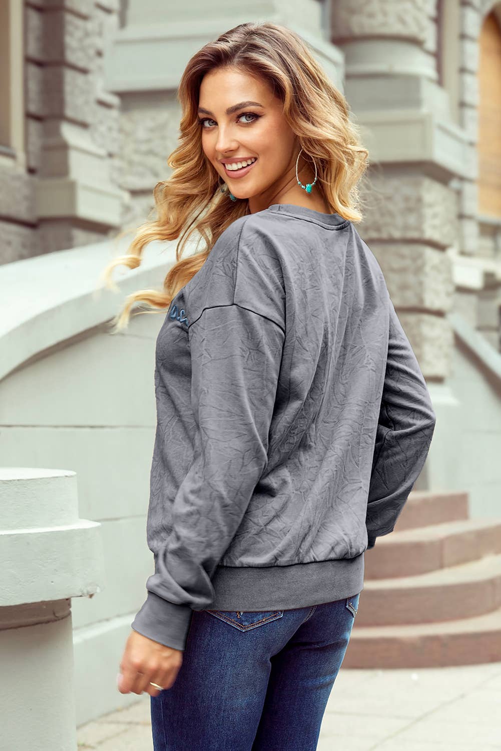 Saved by grace Letter Embroidery Mineral Wash Sweatshirt