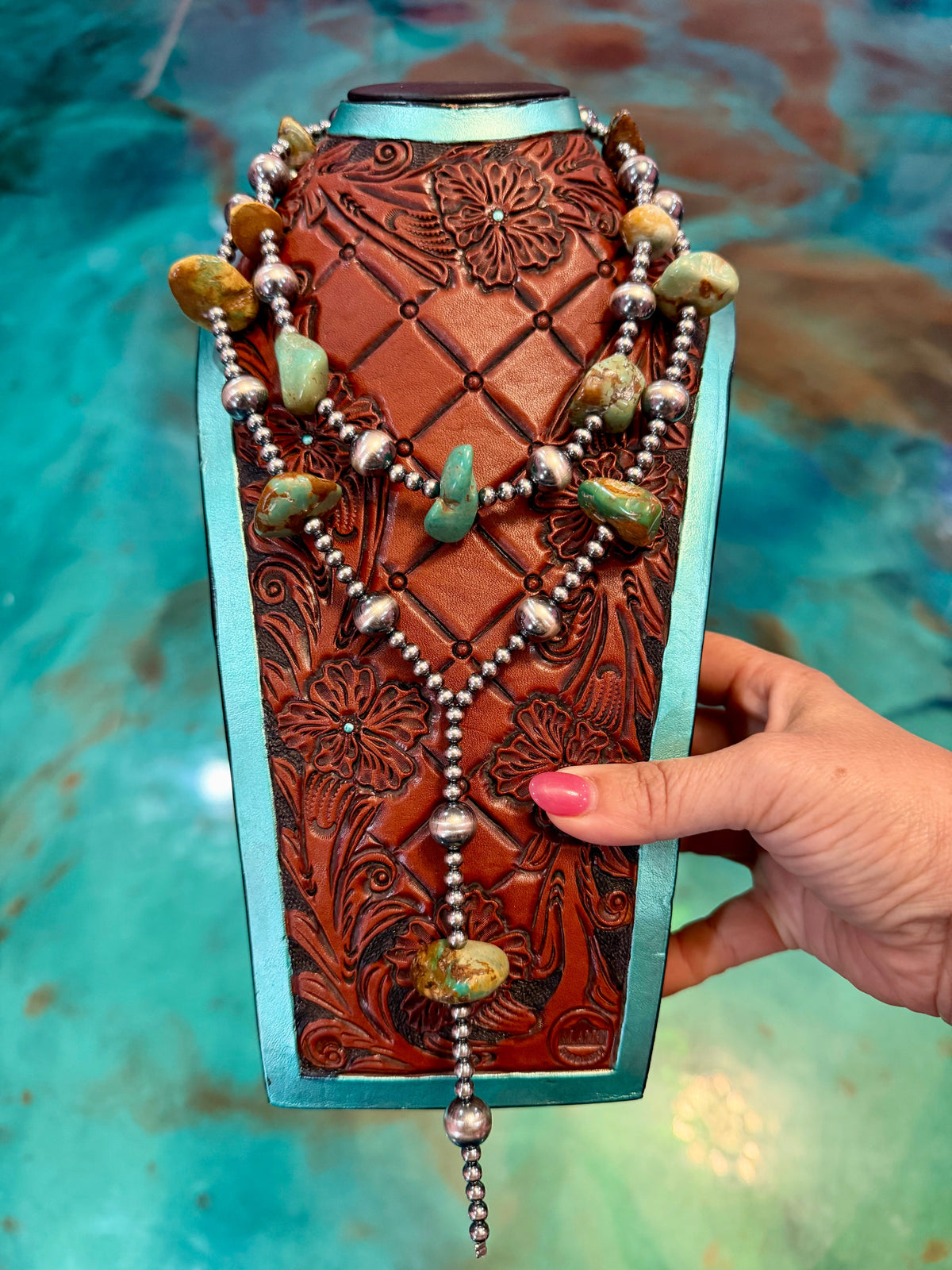 Jaci Stack – Chunky Green-Brown Turquoise & Sterling Silver Necklaces