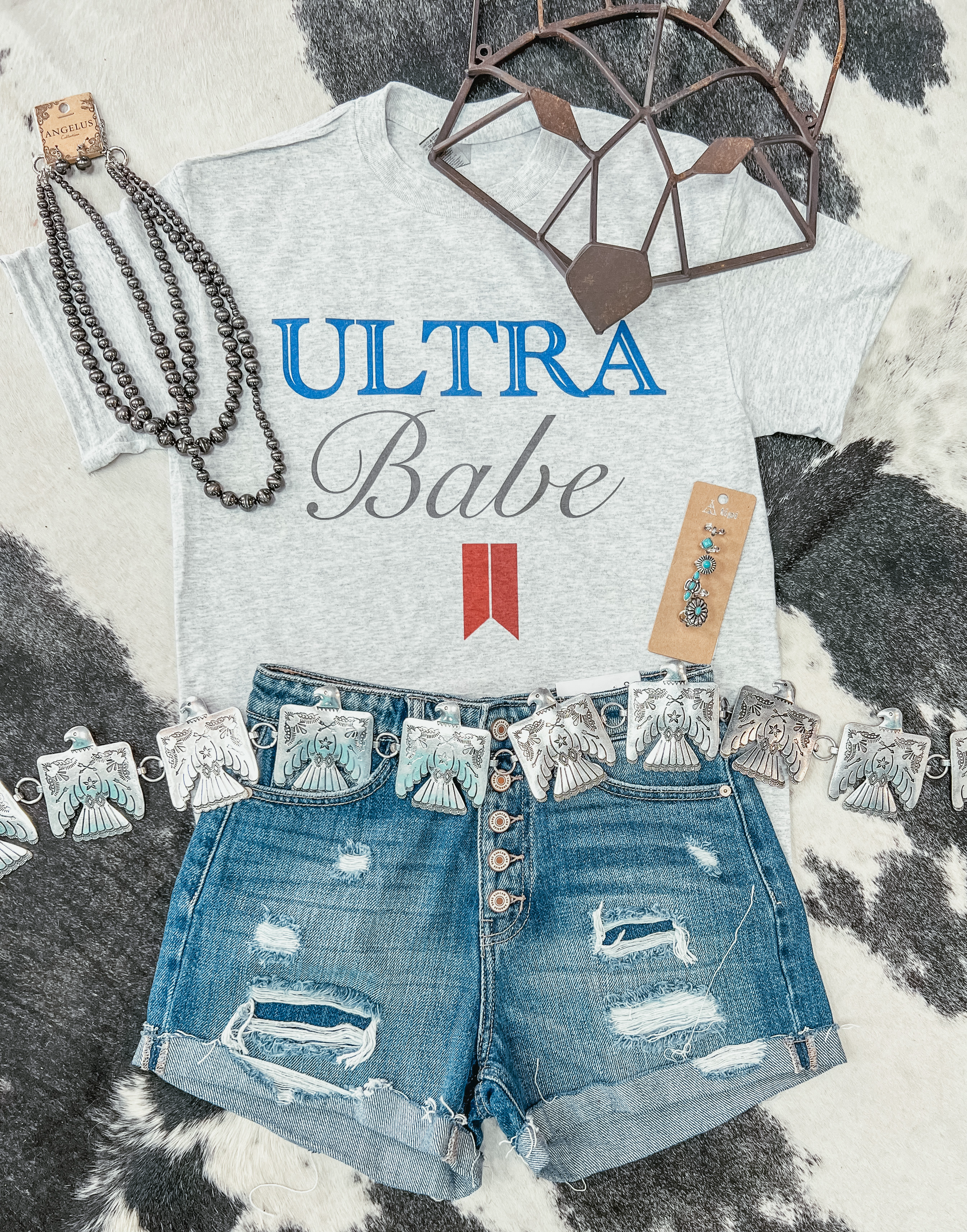 Ultra Babe Graphic on Gildan DryBlend Ash Shirt – Graphic Tee, Long Sleeve & Crewneck.