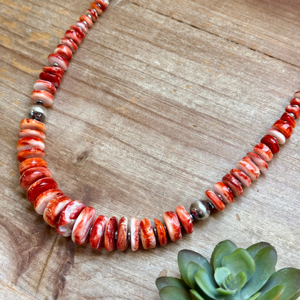 22-Inch Graduated Red & Orange Spiny Oyster Necklace