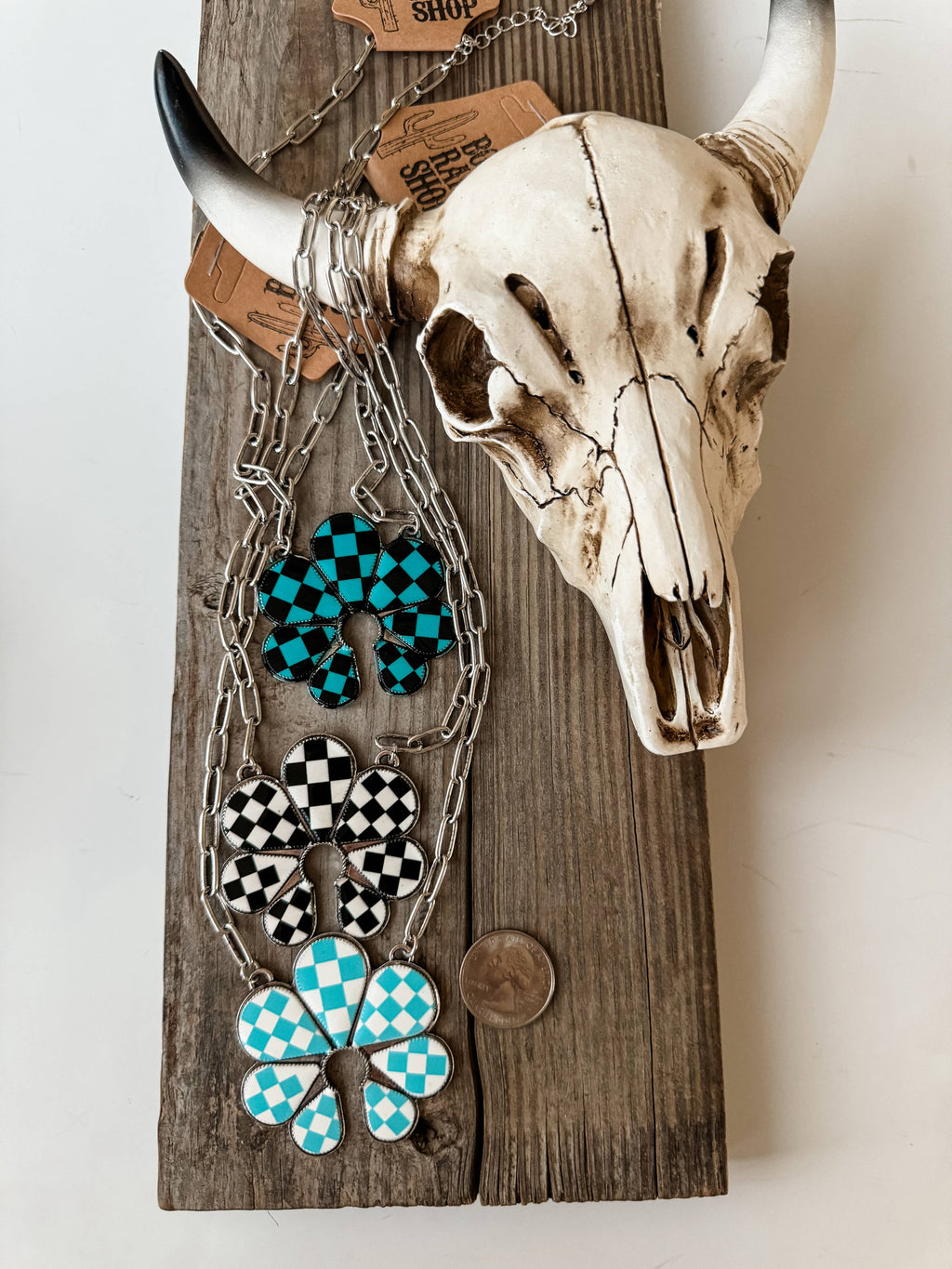 Western Checkered Squash Blossom Necklace 