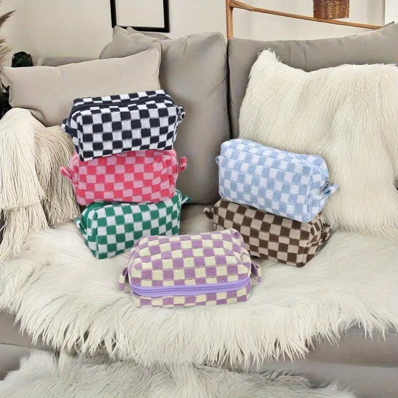 Checkered makeup bag