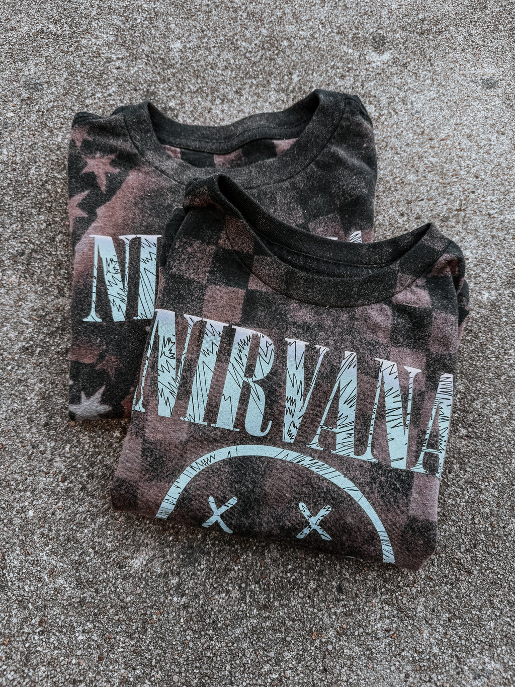 Upcycled By Katie Nirvana Smiley Face Tee – Hand-Bleached One-of-a-Kind (4T) Shirt – Graphic Teen