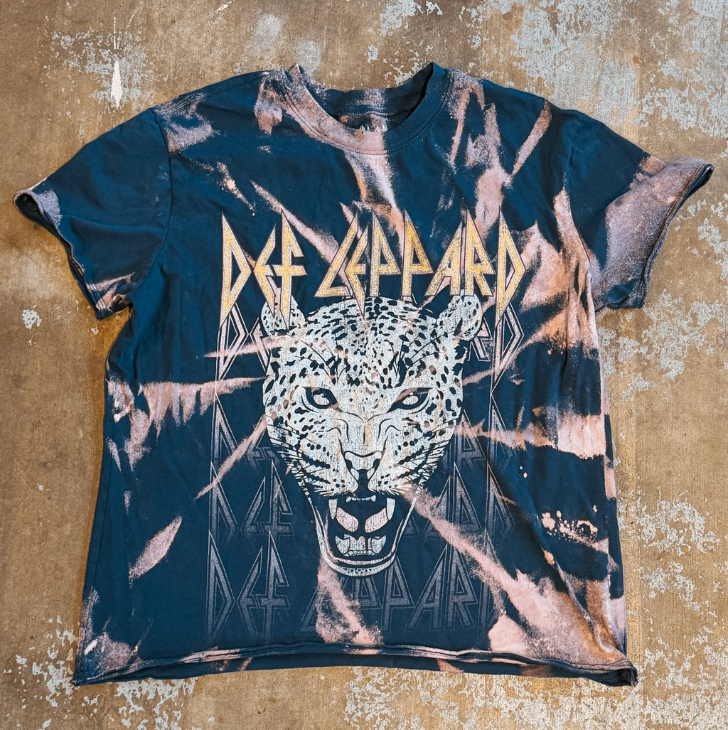Upcycled Def Leppard Leopard Bleached Band Tee (Size L)