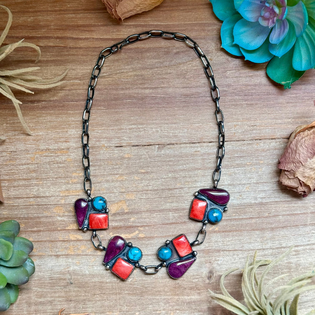 One-of-a-Kind Turquoise & Spiny Oyster Three-Charm Choker