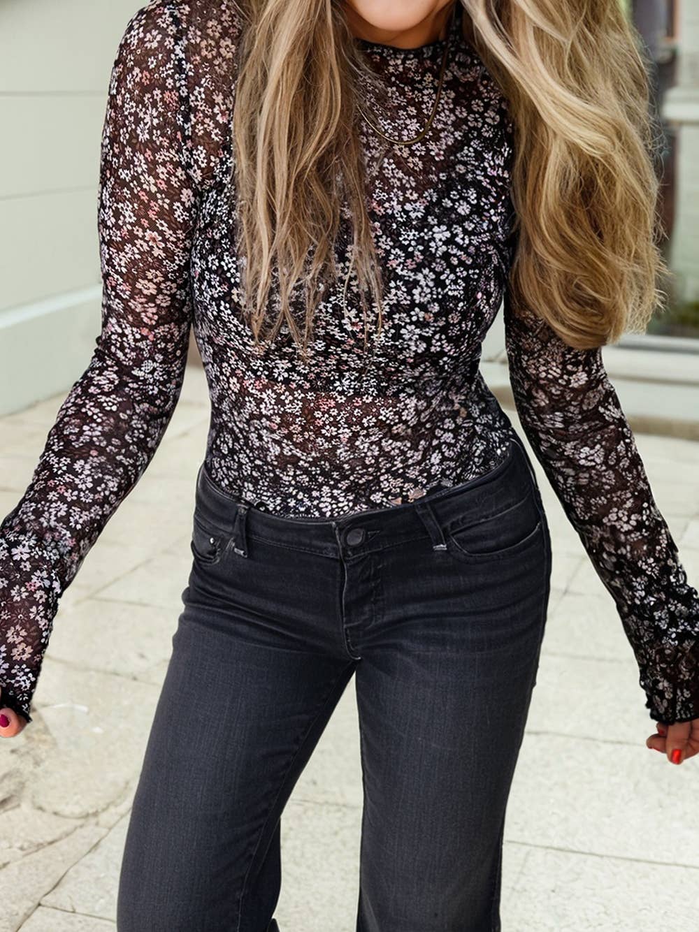 Ditsy Floral Mesh Top