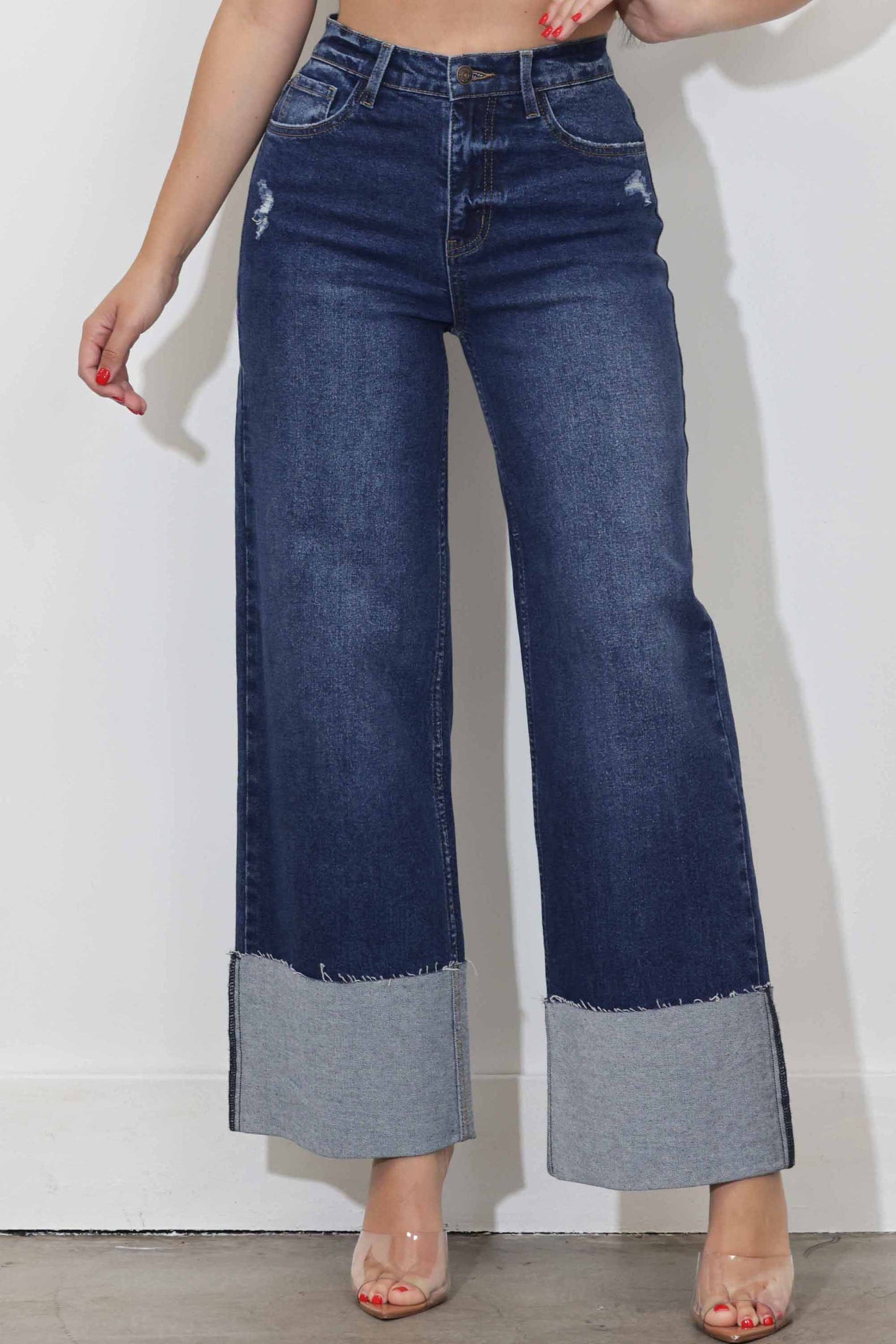 Cuff Up Wide Leg Jeans