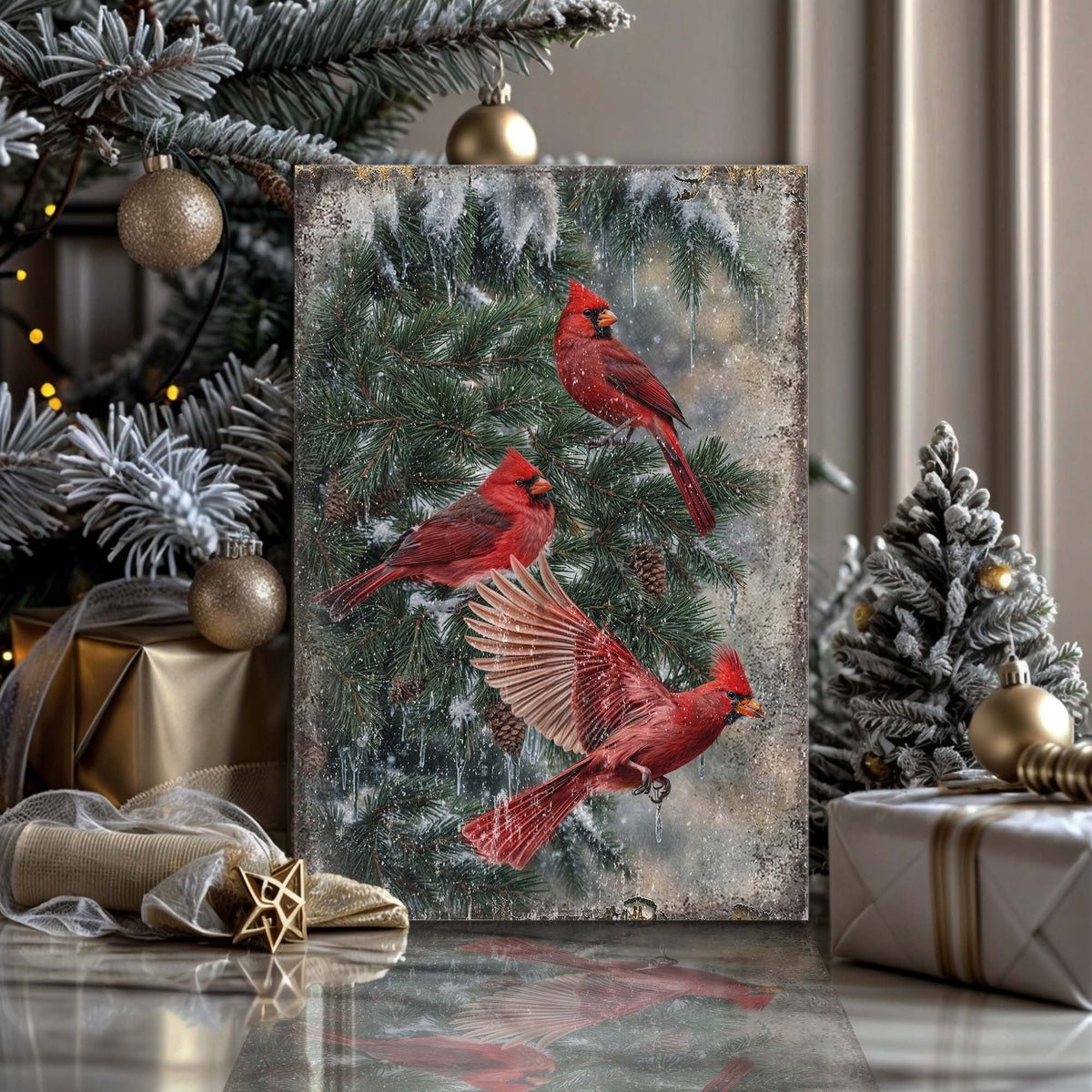 Vintage Cardinal Christmas Wall Art II