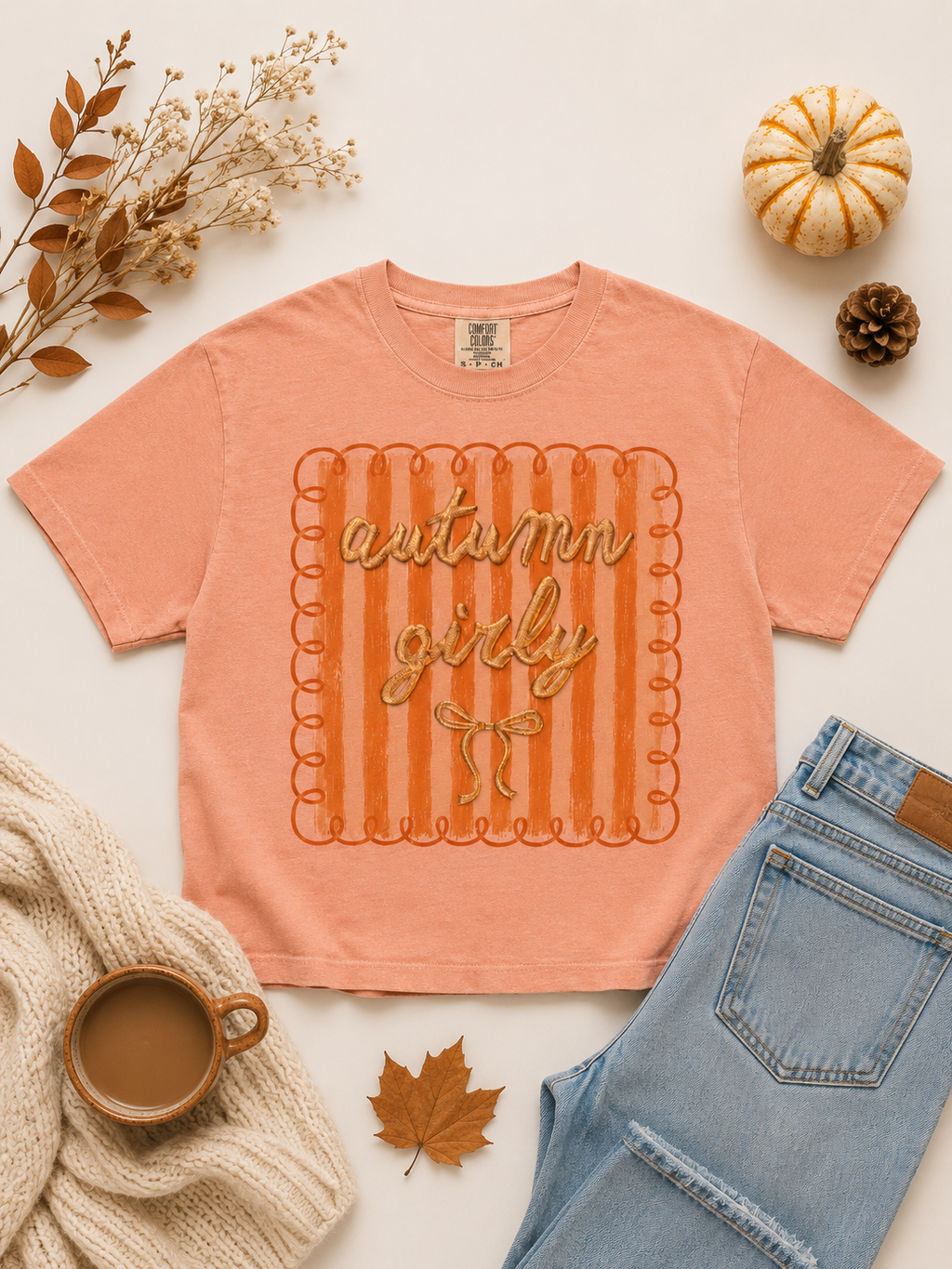 Autumn Girly Graphic Comfort Color Boxy T-Shirt