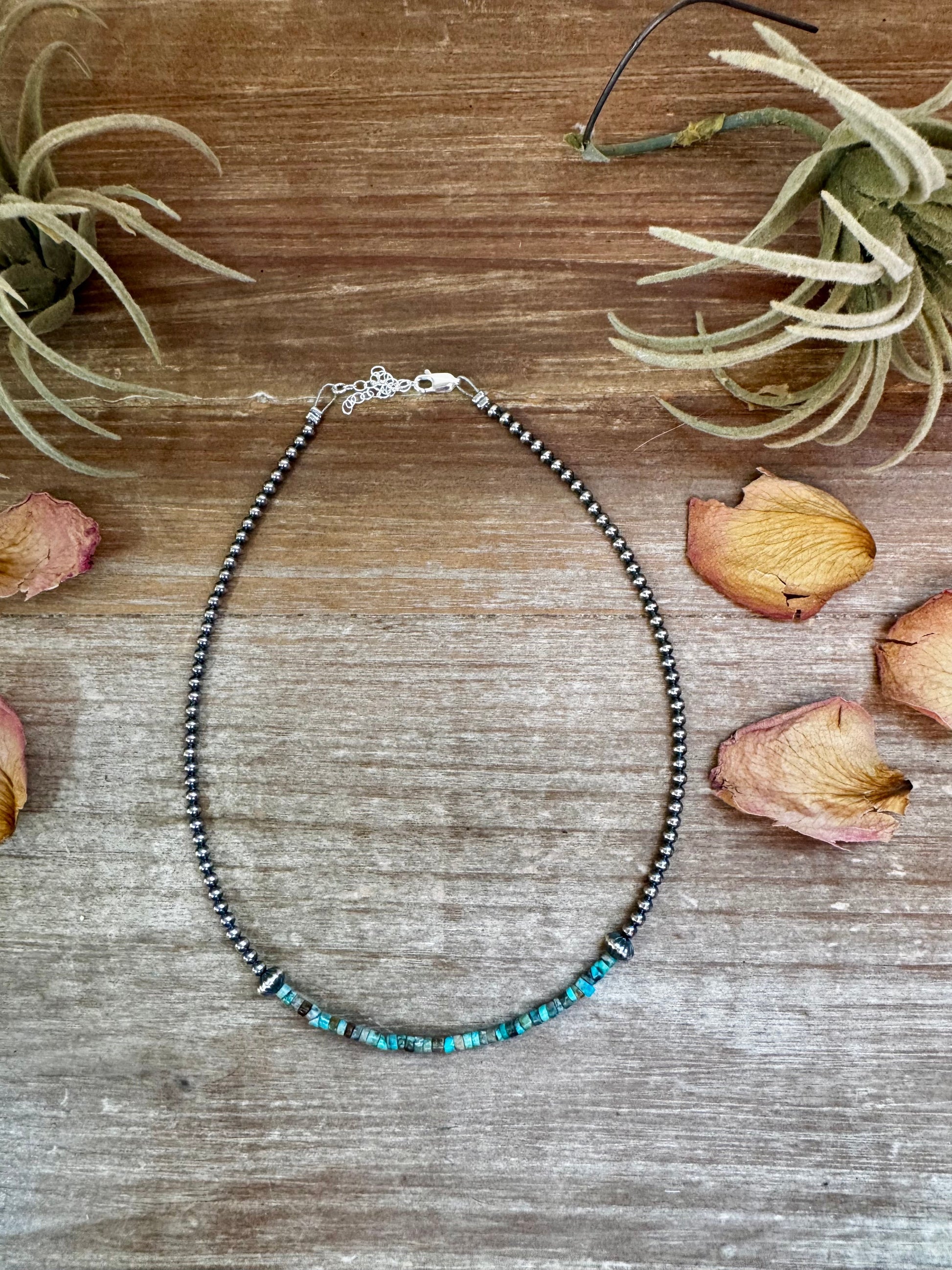 Blue-Green Turquoise Heishi Choker – 14"