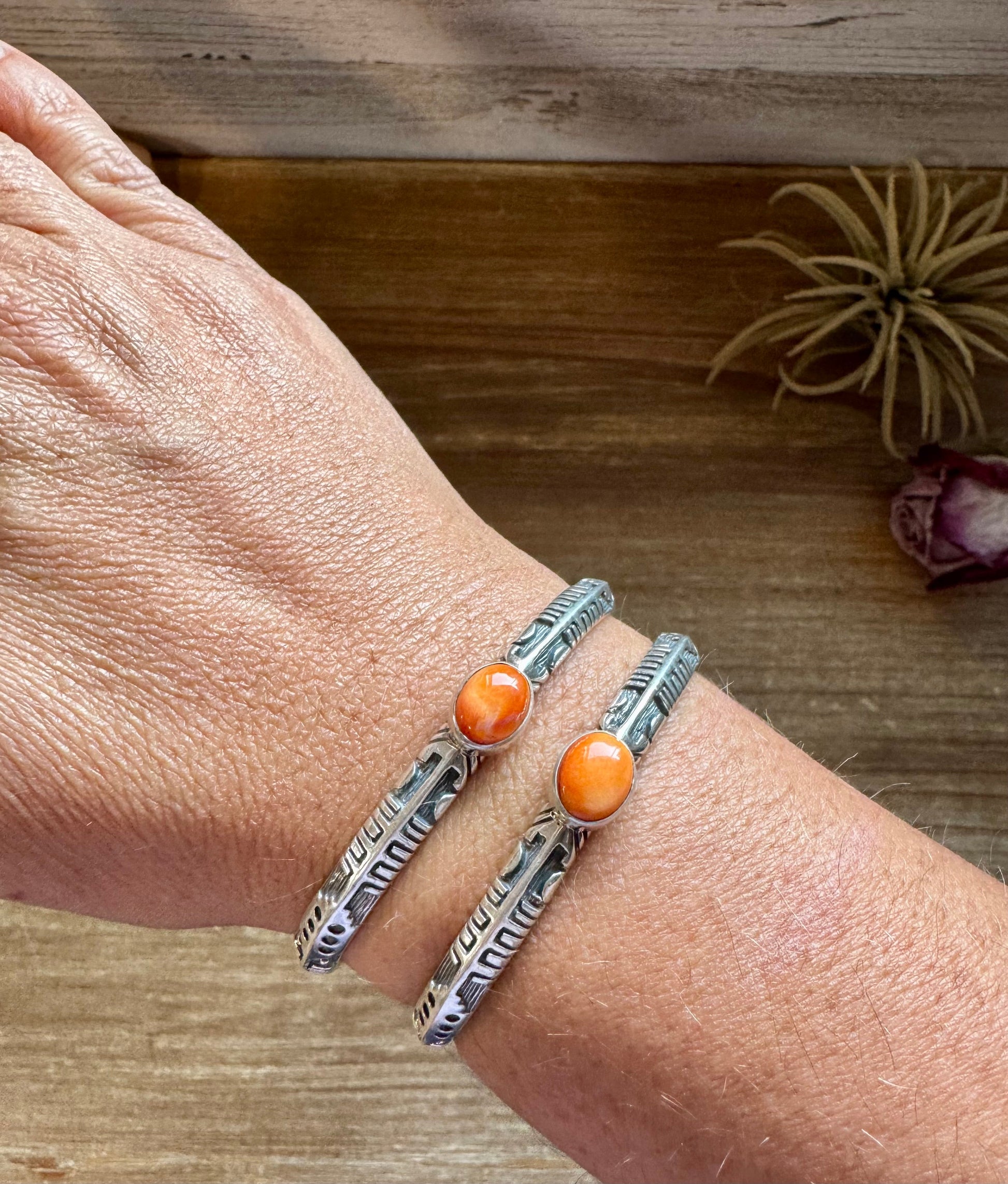 Orange Spiny Oyster Cuff Bracelet – Sterling Silver