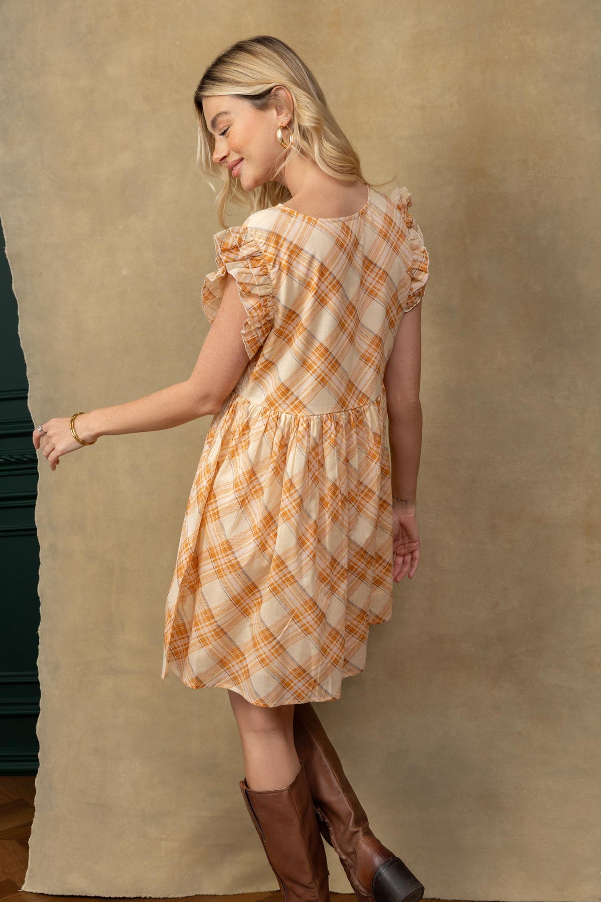 Riley Shirt Dress In Peach and Off White