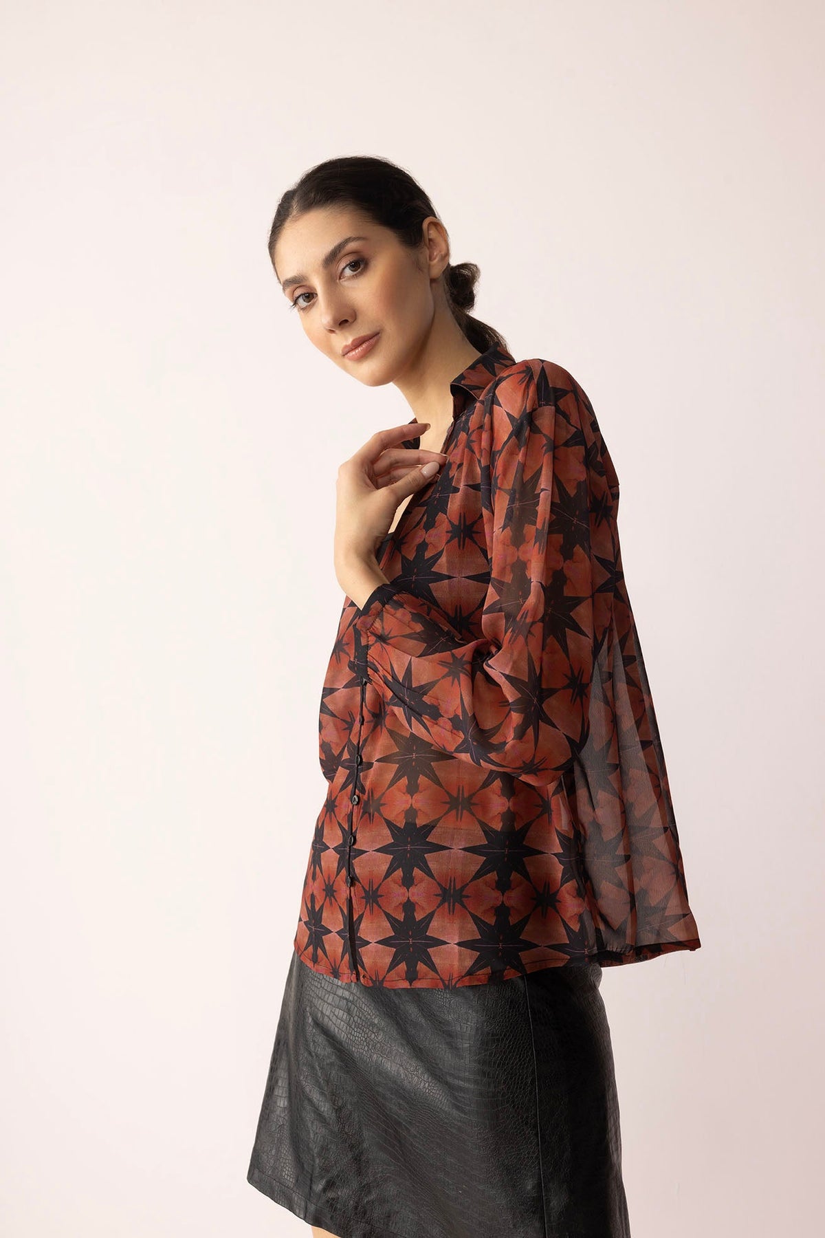 Astro Prairie Printed Top in Burnt Orange