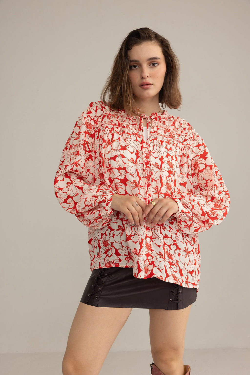 Cherry Fleur Ruffle Top in Crimson Pink