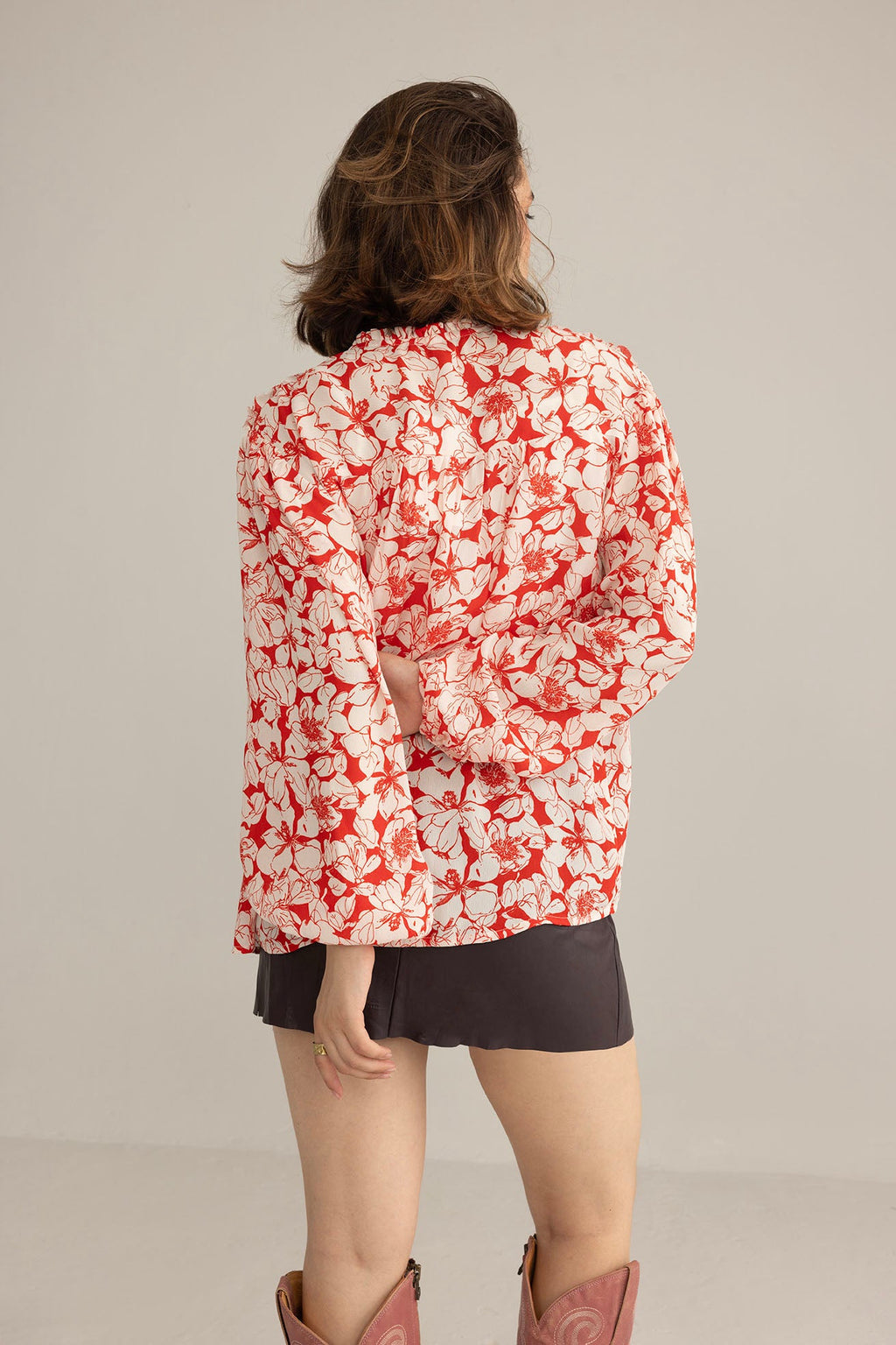 Cherry Fleur Ruffle Top in Crimson Pink