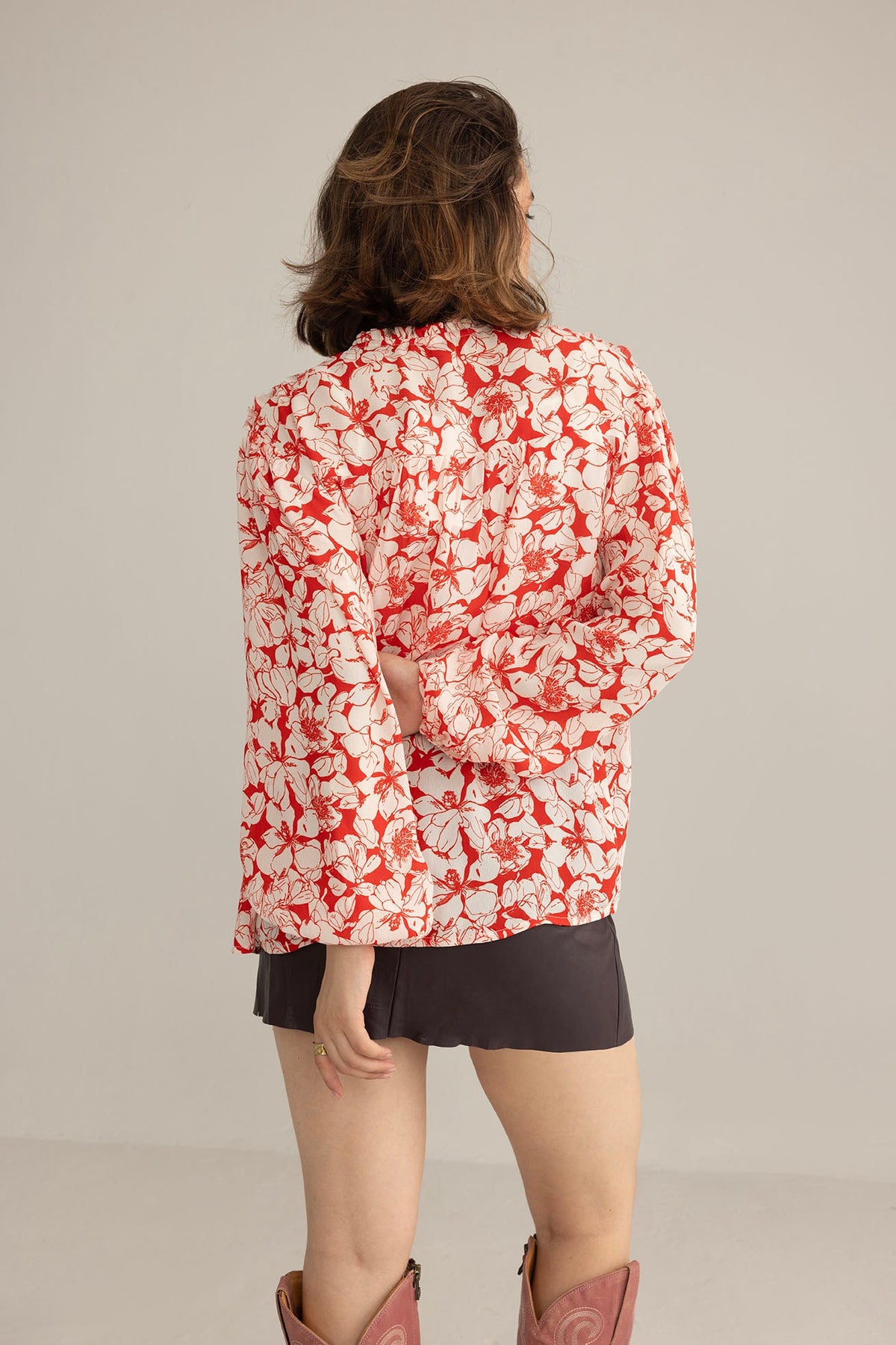 Cherry Fleur Ruffle Top in Crimson Pink