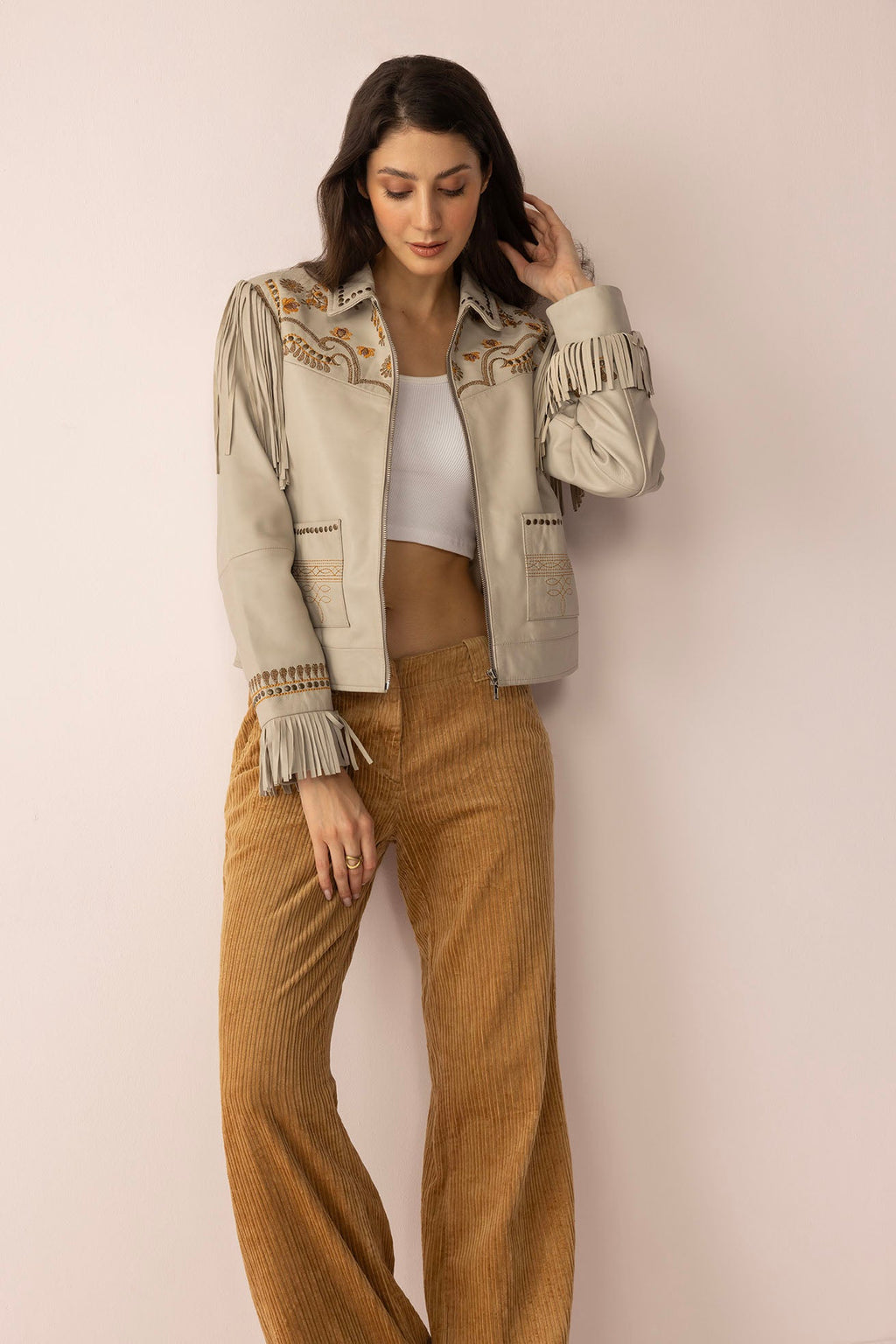 Dust & Daisies Leather Jacket in Starlit White