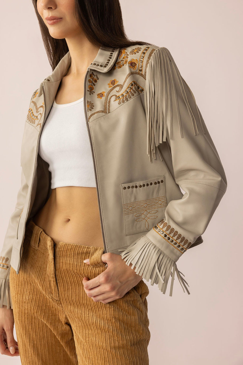 Dust & Daisies Leather Jacket in Starlit White