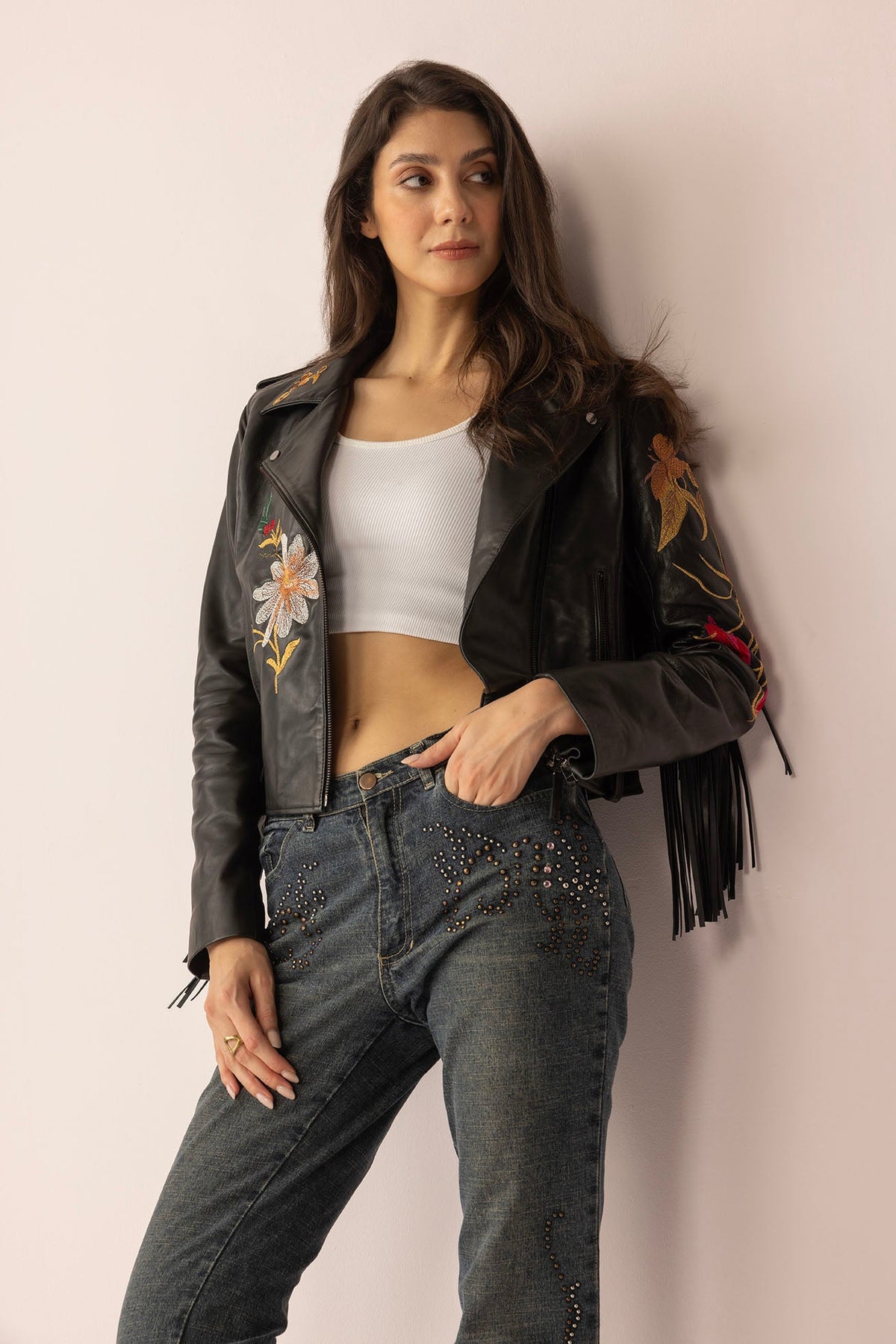 Thorn & Thunder Leather Jacket in Ink Bloom
