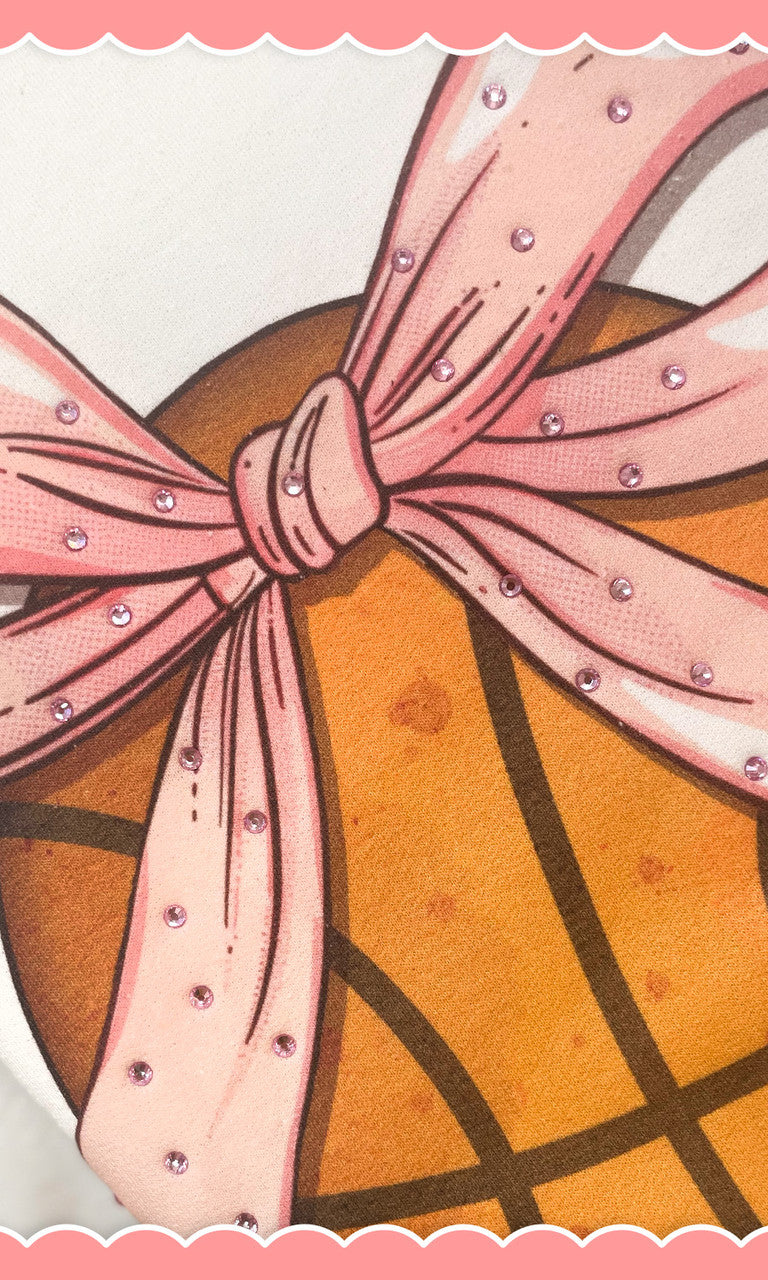 Basketball Pink Bow Rhinestone Graphic Shirt