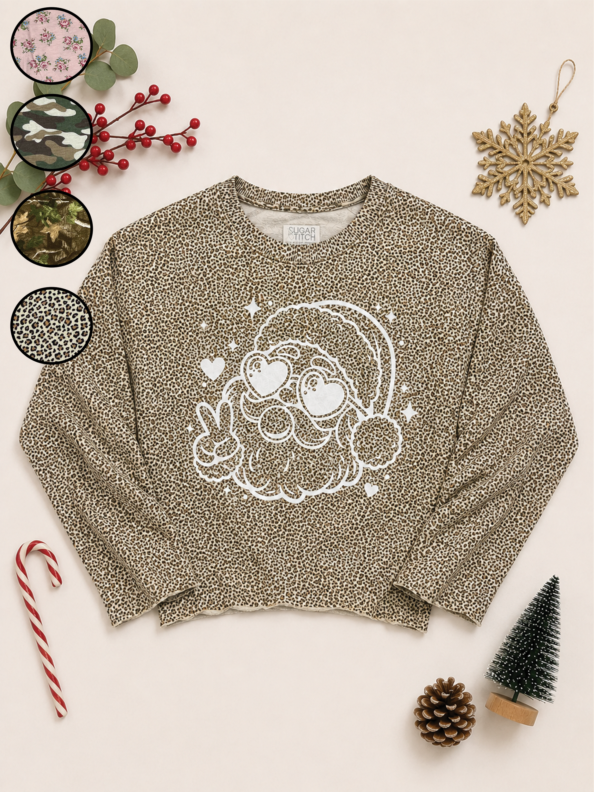 Bubble Gum Santa White Glitter AOP Edgy Long Sleeve Graphic Shirt