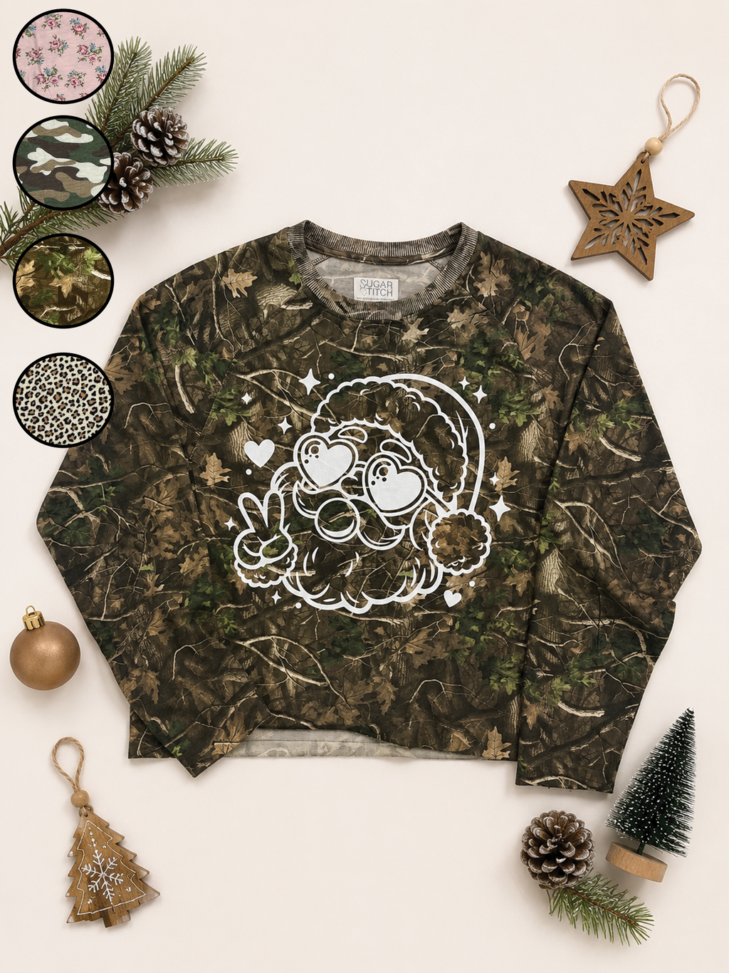 Bubble Gum Santa White Glitter AOP Edgy Long Sleeve Graphic Shirt