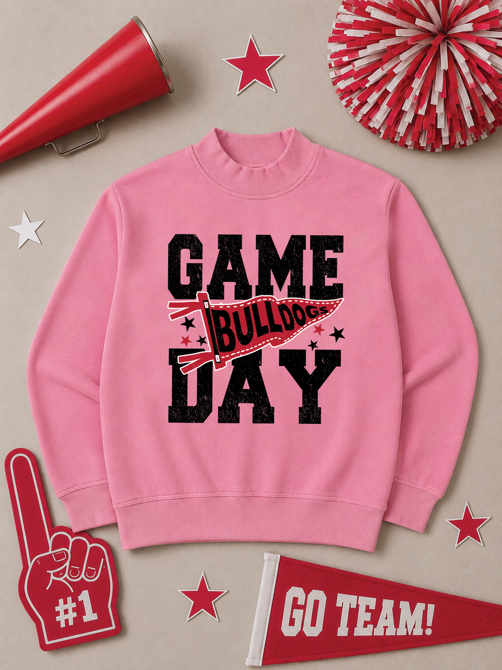 Custom Game Day Pennant Graphic Mock Neck Sweatshirt