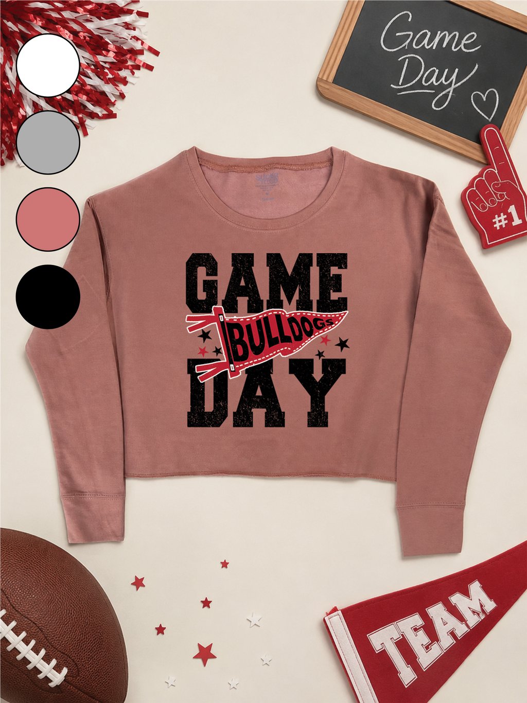 Custom Game Day Pennant Graphic Cropped Sweatshirt
