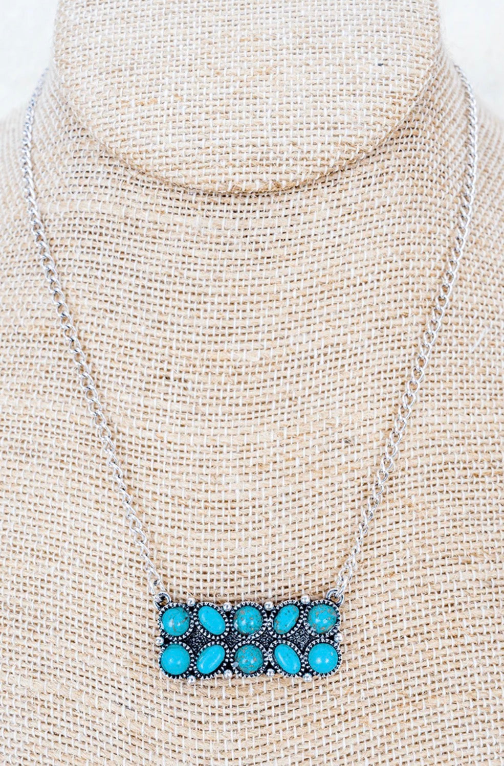 TURQUOISE ROCK CREEK TRAIL SILVERTONE NECKLACE