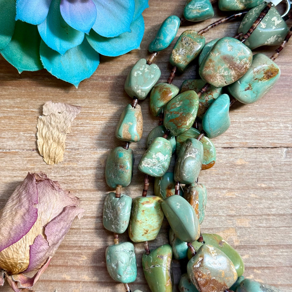20” Brown Shell & Green Turquoise Nugget Necklace