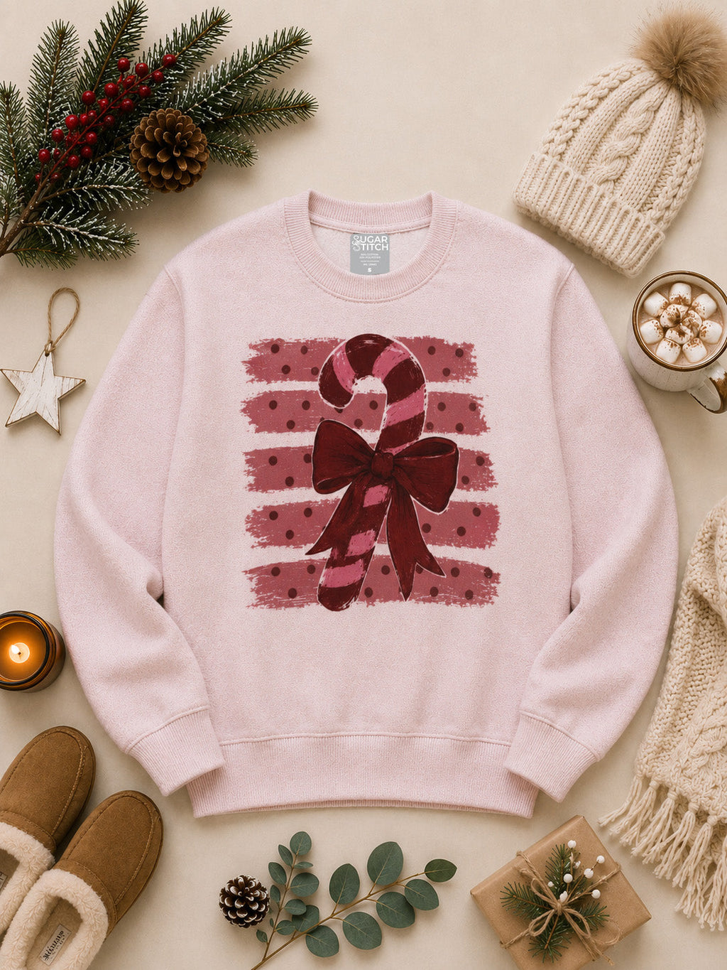 Candy Cane Stripe Christmas Graphic Nantucket Sweatshirt