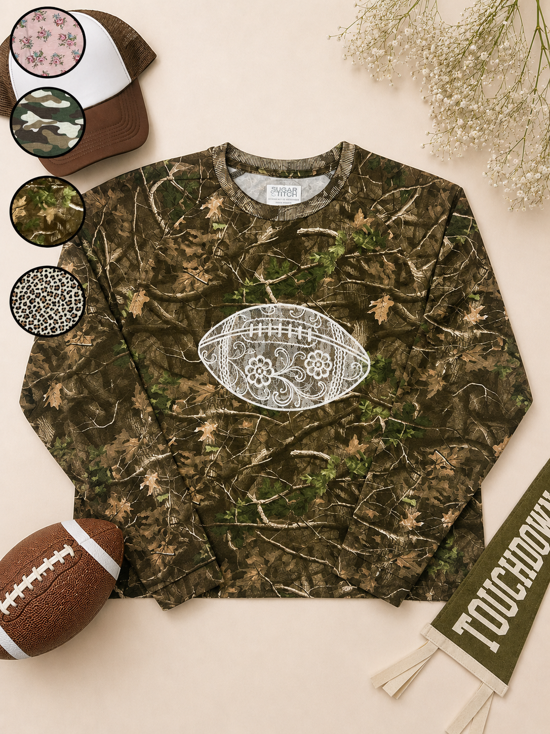 Football Lace Graphic AOP Edgy Long Sleeve Graphic Shirt