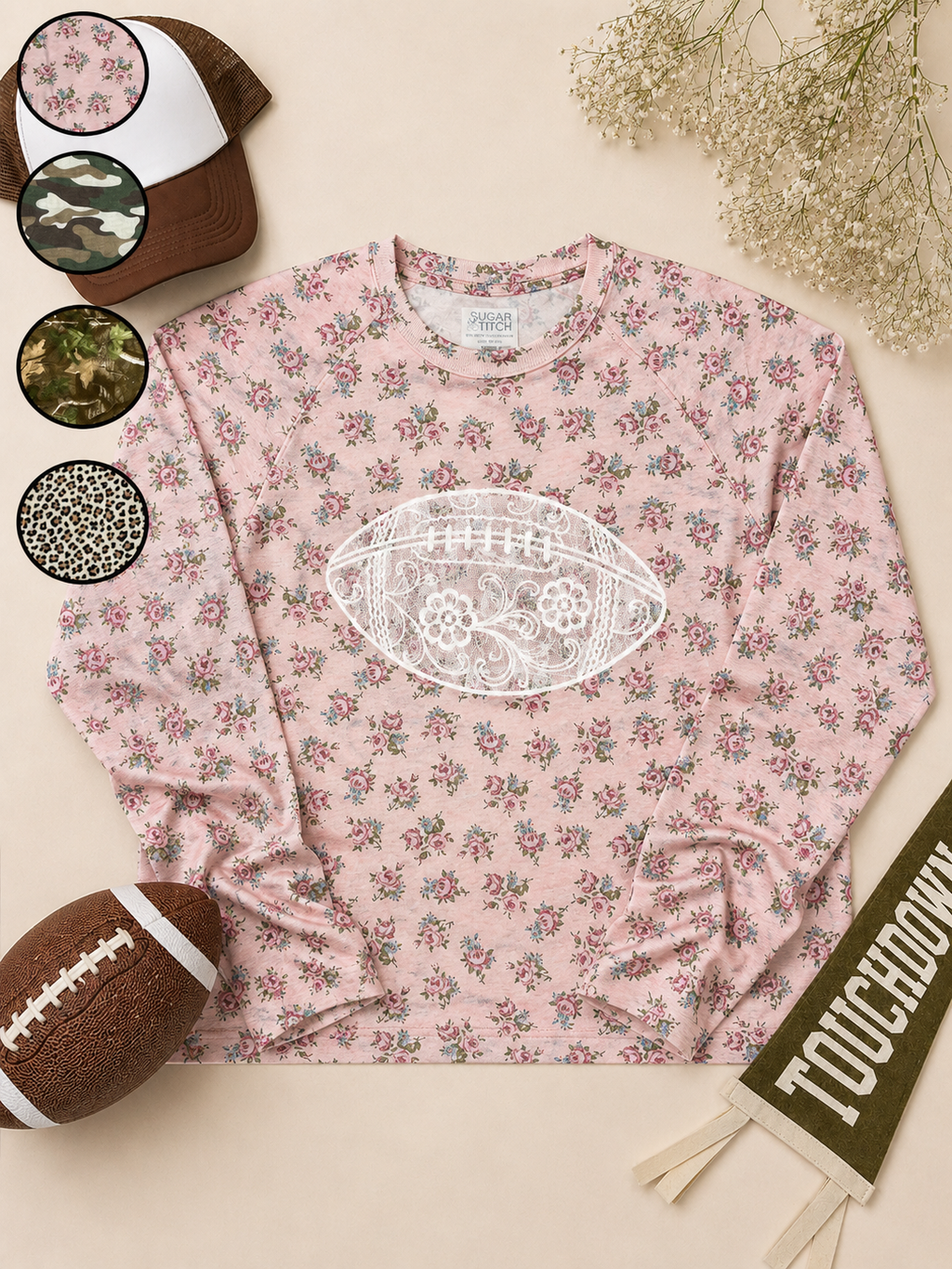 Football Lace Graphic AOP Edgy Long Sleeve Graphic Shirt