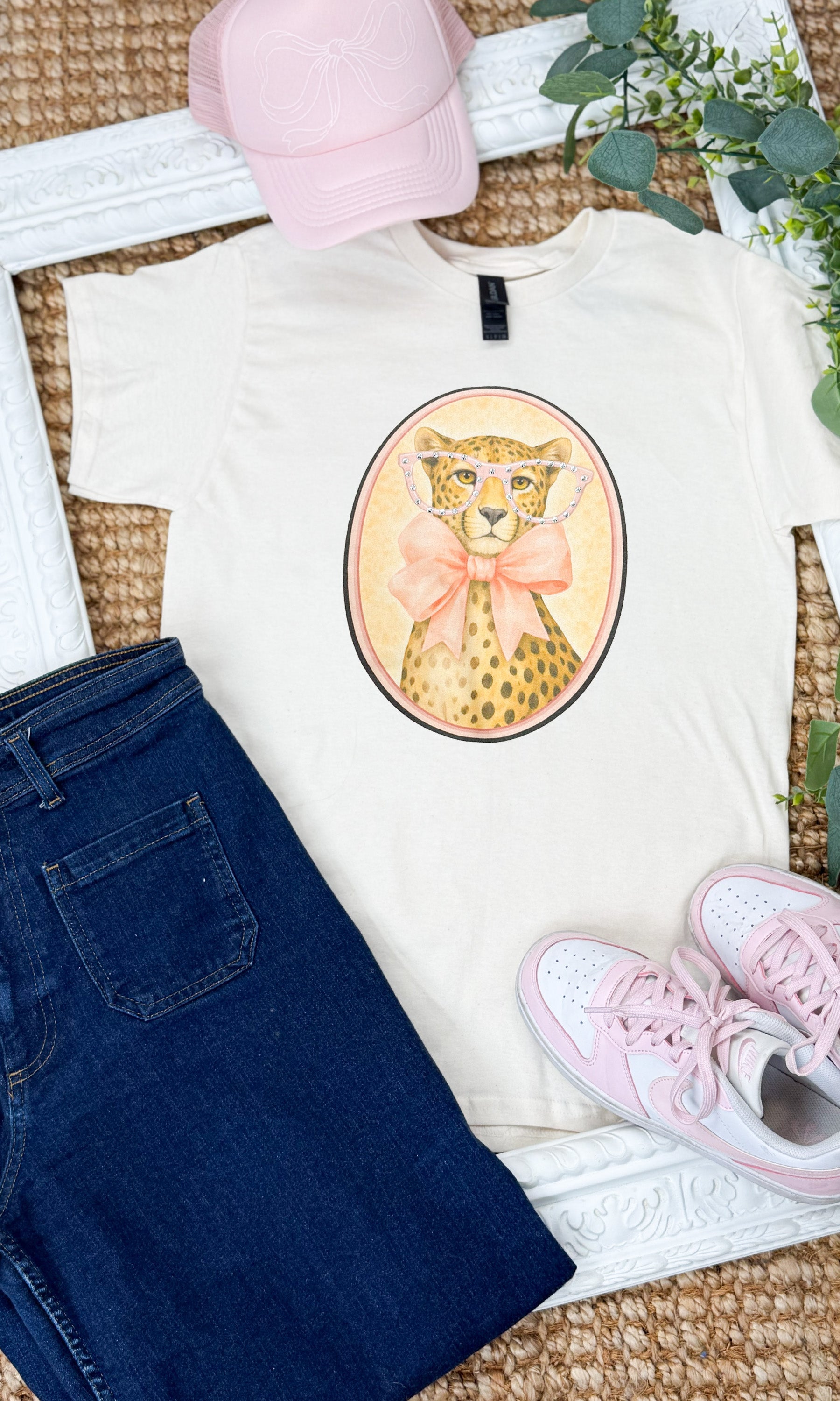 Cheetah with Rhinestone Specs Graphic T-Shirt