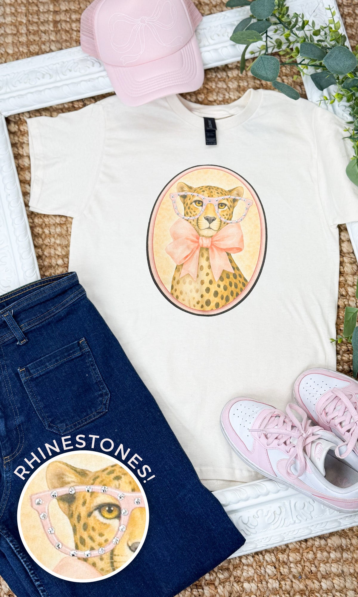 Cheetah with Rhinestone Specs Graphic T-Shirt